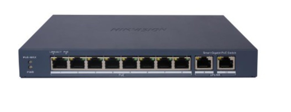 Изображения товара DS-3E1510P-EI V2 - Управляемый PoE коммутатор, 8 1000M PoE-порт, 2 1000M RJ45‑порт, Hikvision