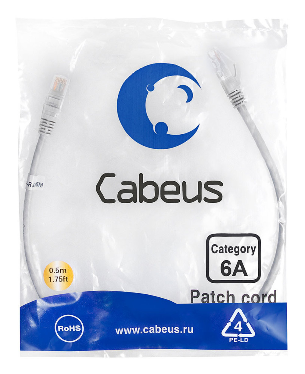 Изображения товара Cabeus PC-UTP-RJ45-Cat.6a-0.5m-LSZH Патч-корд U/UTP, категория 6а (10G), 2xRJ45/8p8c, неэкранированный, серый, LSZH, 0.5м