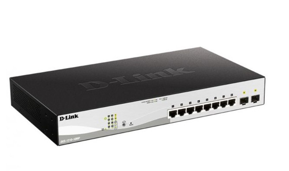 Изображения товара DGS-1210-10MP/FL2A - Управляемый L2 коммутатор с 8 портами 10/100/1000Base-T и 2 портами 1000Base-X SFP (8 портов PoE 802.3af/at, PoE-бюджет 130 Вт), D-Link
