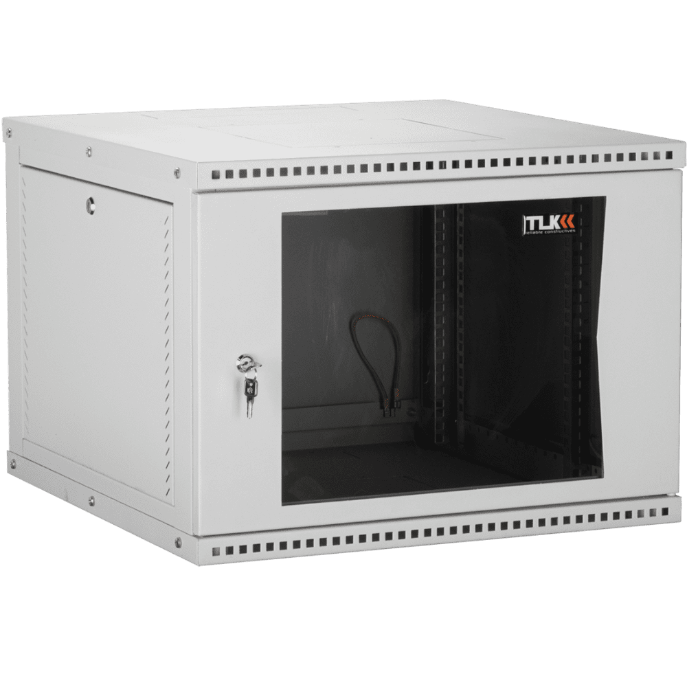 Изображения товара TWI-066045-R-G-GY - Настенный разборный шкаф TLK 19", 6U, стеклянная дверь, Ш600хВ303хГ450мм, 1 пара монтажных направляющих, серый