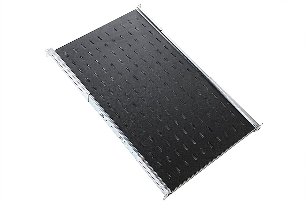 Изображения товара ТСВ-45-9005 - Полка перфорированная выдвижная с телескопическими направляющими, глубина 450 мм, цвет черный ЦМО