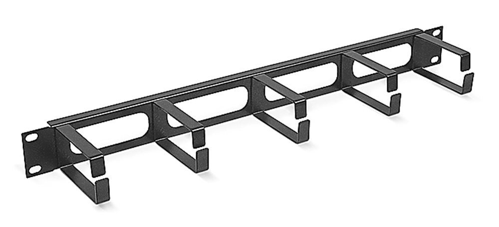 Изображения товара Cabeus JB08-1U-BK - Кабельный органайзер горизонтальный 19" 1U, 5 колец, металлический, цвет черный (RAL9004)