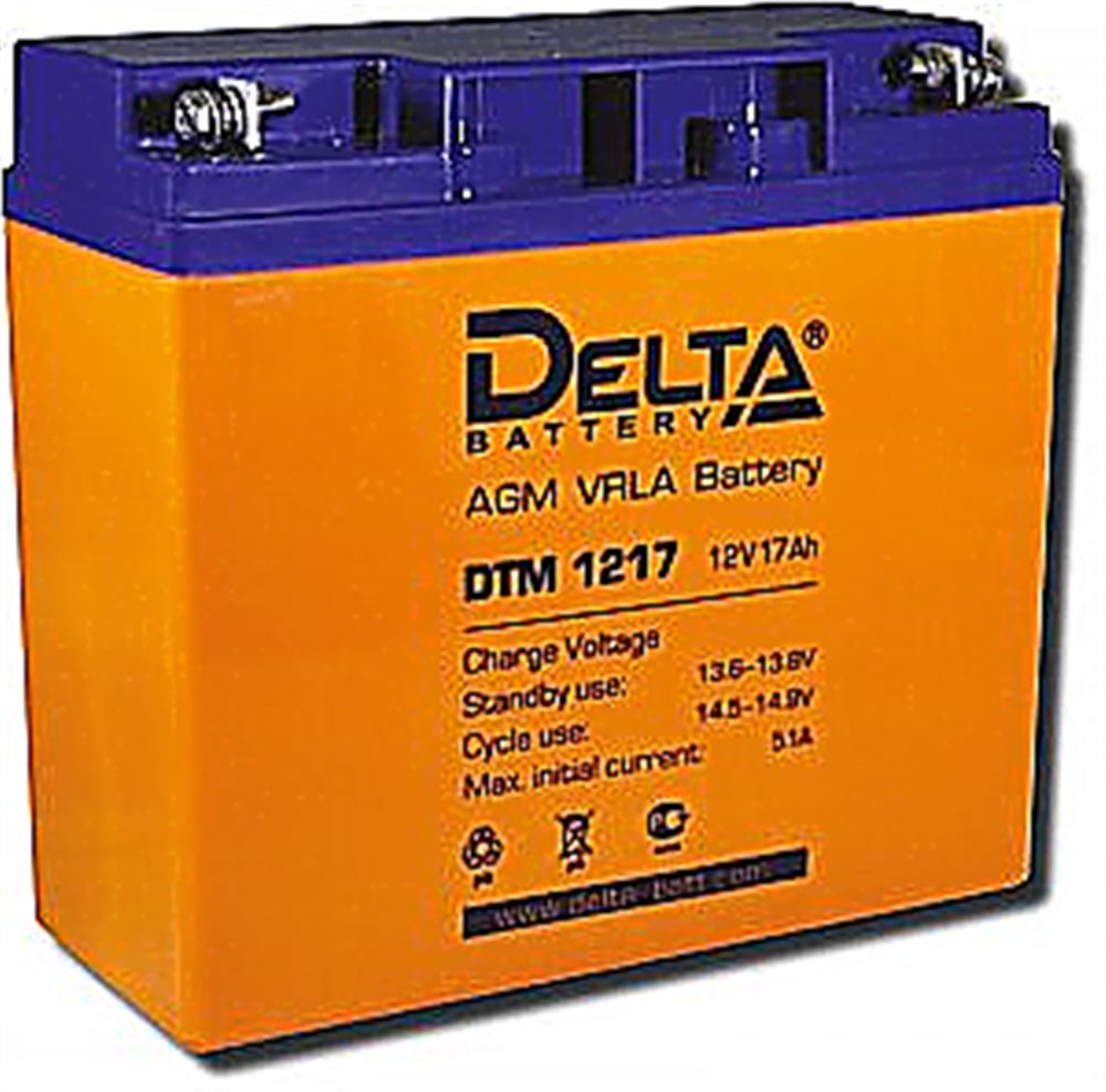 Изображения товара DTM 1217 - Свинцово-кислотный, герметичный аккумулятор Delta, 12В/17Ач, клеммы под болт с гайкой 5.5 мм, 181х77х167мм, 5,7 кг